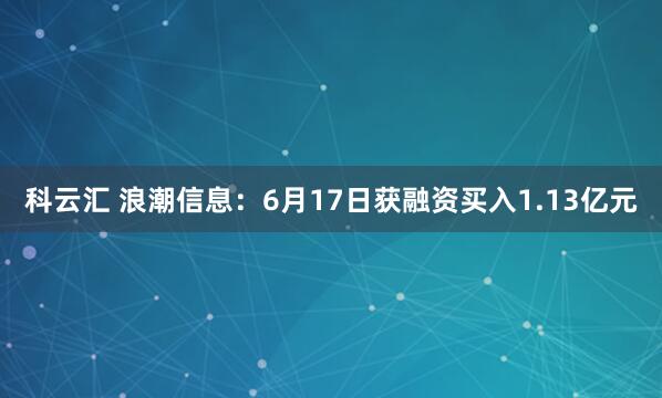 科云汇 浪潮信息：6月17日获融资买入1.13亿元